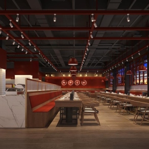 工业风自助餐厅3D模型下载